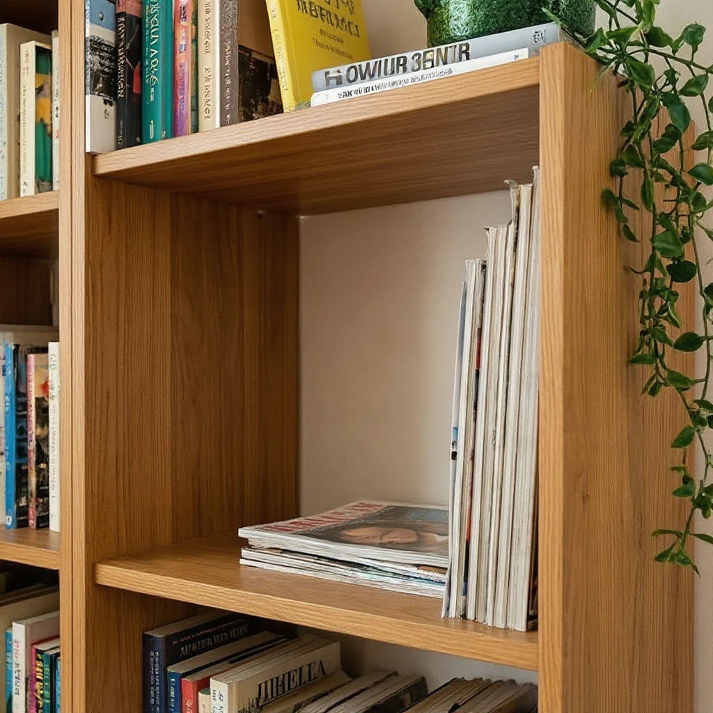 An empty spot on a bookshelf where a stack of old magazines used to sit
