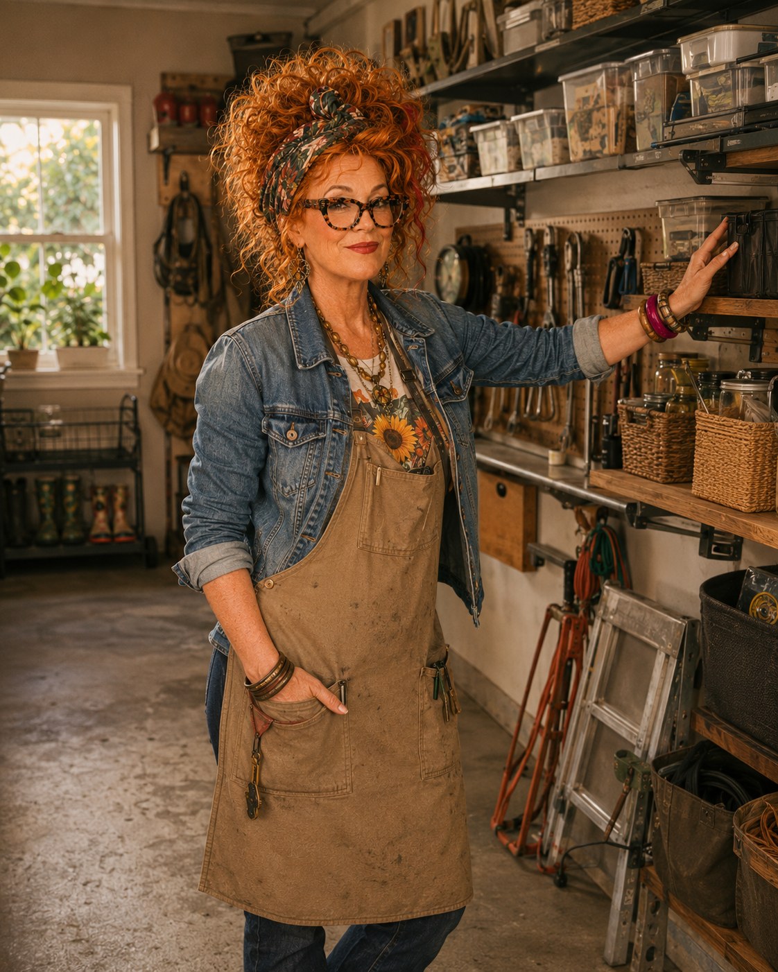 Winnie Hollowell measuring wall space in a small, single-car garage before installing storage.