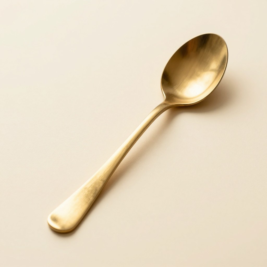 A single brass spoon, the kind used for folding warm dairy into mashed potatoes without overworking them