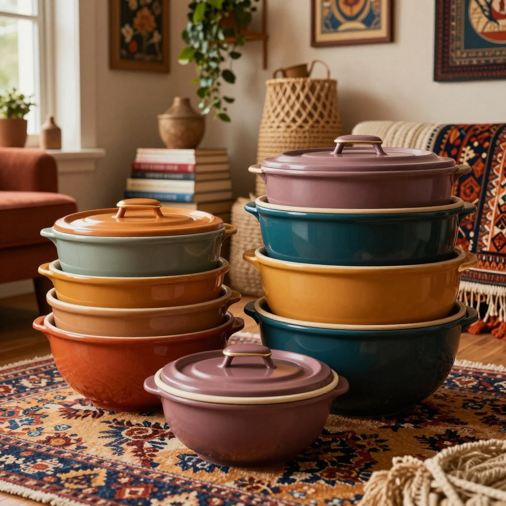 Storing mixing bowl lids neatly upright in a cabinet beside a nested bowl stack