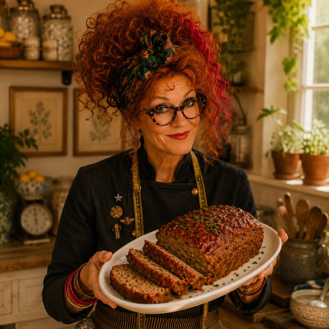 Illustrative Winnie Hollowell scene accompanying Classic Meatloaf Recipe (Moist, Never Dense)